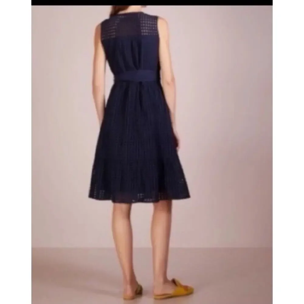 J. Crew Navy Blue Eyelet Shirt Dress Size 8 Sleeveless Summer Fit & Flare - Picture 2 of 16